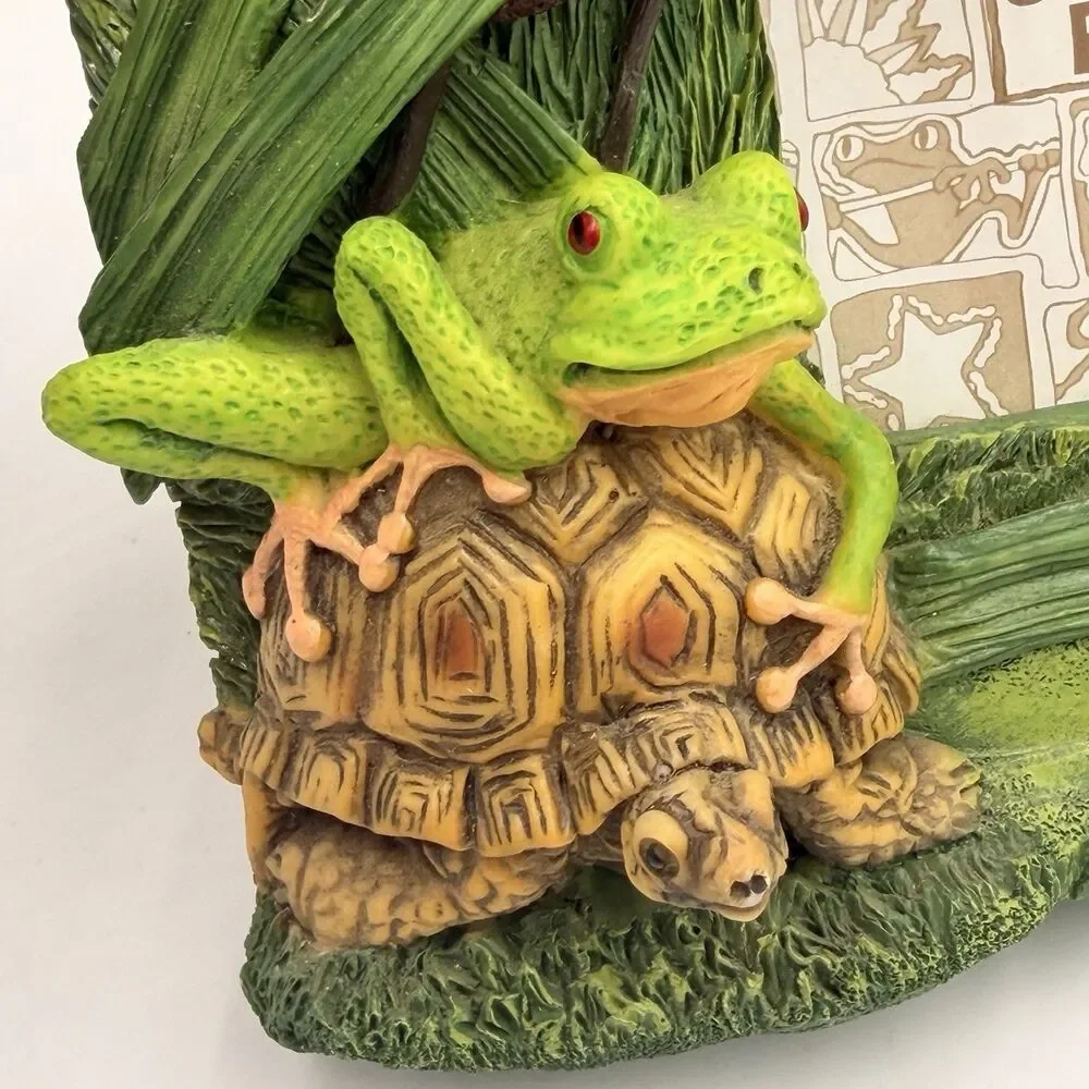 Vintage 2000 SWIBCO Frog Turtle Cattails 3D Resin Picture Frame 3x2